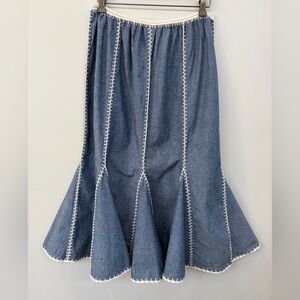 Chambray Denim Flare Midi Skirt Vintage Size L Cottagecore Prairie Western
